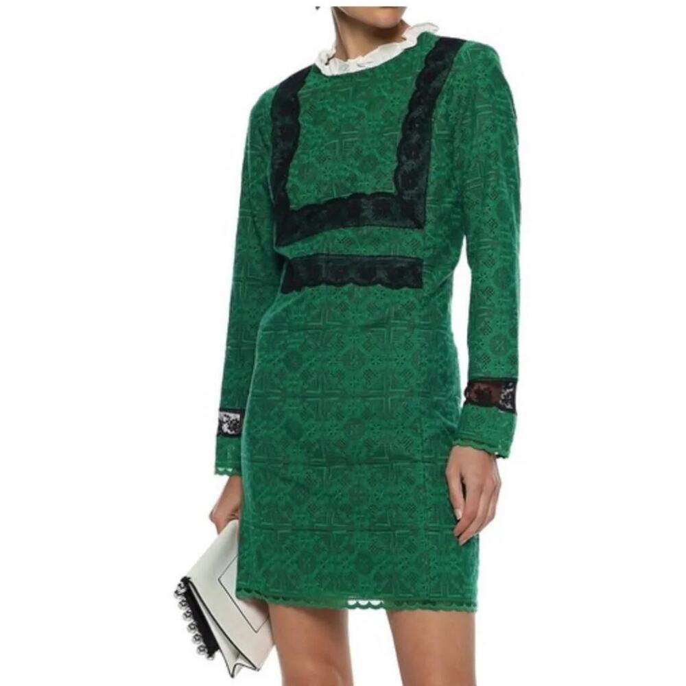 Sandro Dylan Silk Frill Neck Green Lace Mini Dress Size 4